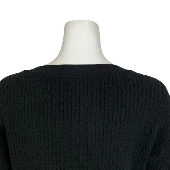Alice + Olivia Zelina Deep V Cardigan Sweater M Black Cropped Cable Knit - Picture 8 of 12